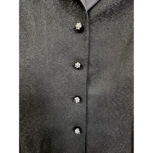 Le Suit Black Shimmer Blazer Satin Lapel Rhinestone Button Evening Jacket Size 8
